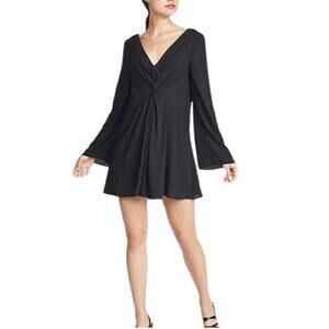 Cinq a Sept Cecil Black Tie Twist Front V-neck Flare Sleeve Swing Mini Dress 2